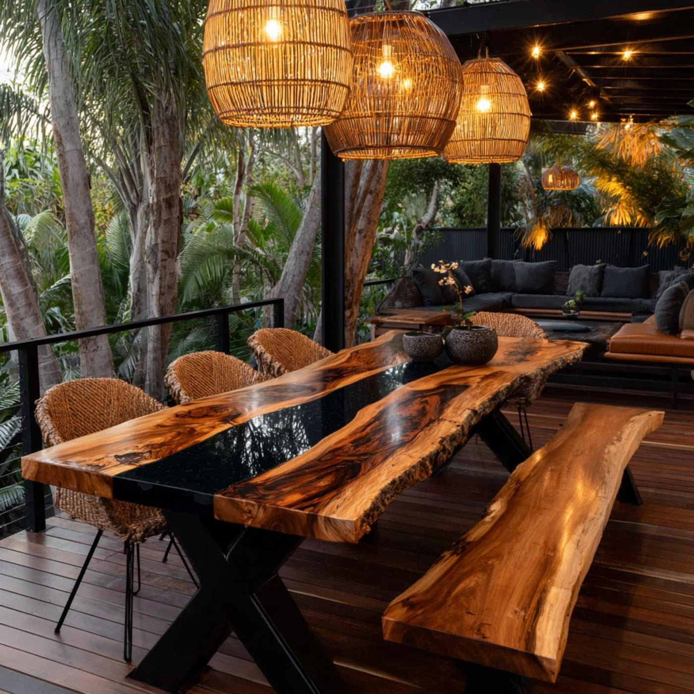 Custom Live Edge Walnut Epoxy Table, Modern Rustic Dining Table