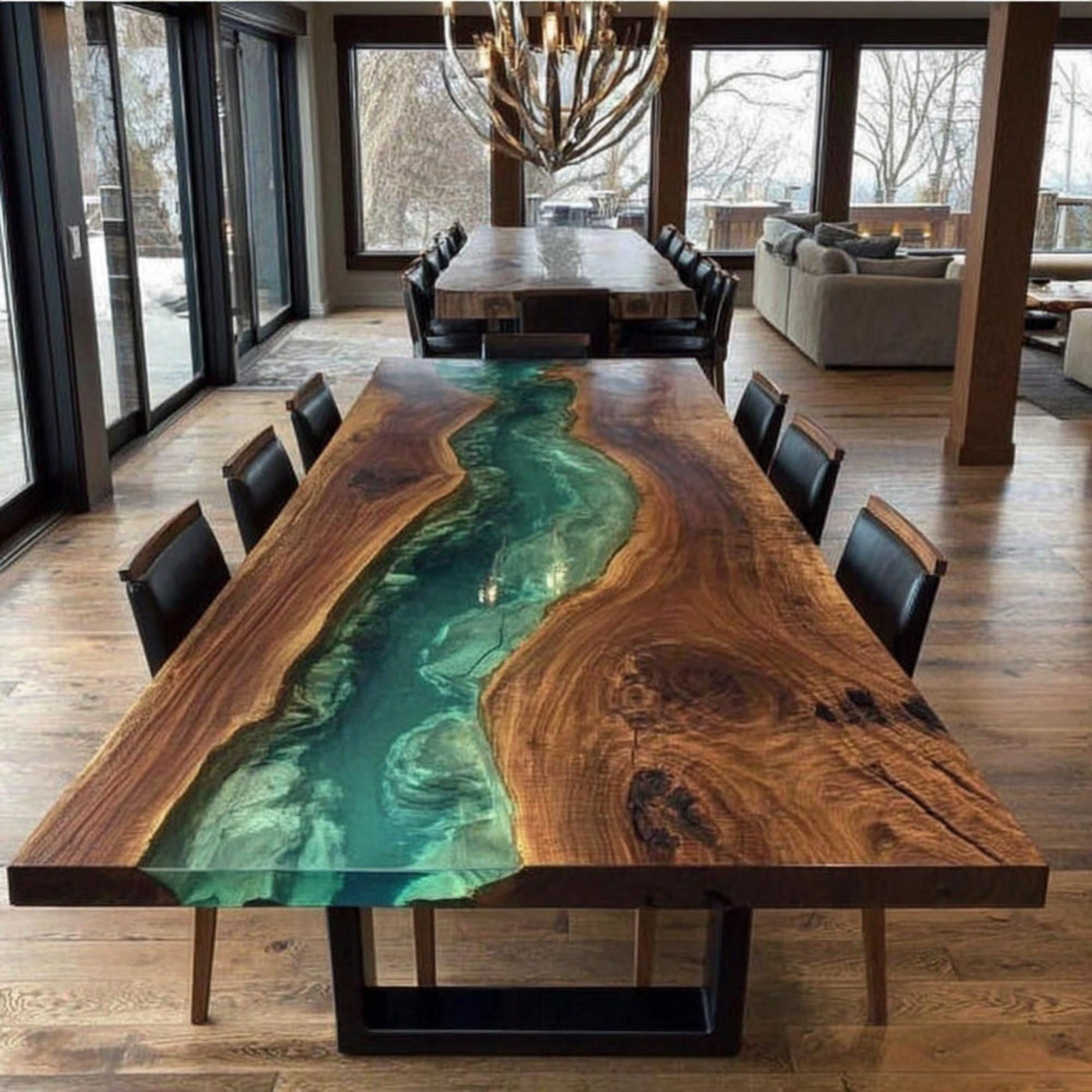 Handcrafted Live Edge Walnut Epoxy Dining Table, Custom Metal Legs