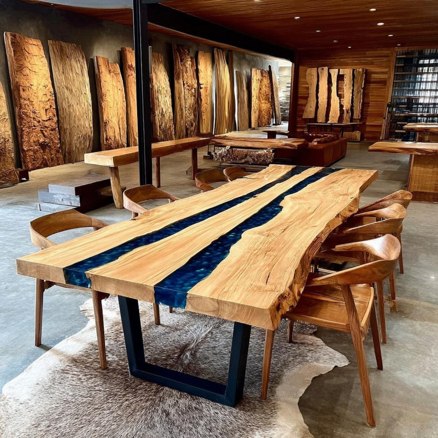 Handmade Live Edge Walnut Epoxy Dining Table, Custom Solid Wood