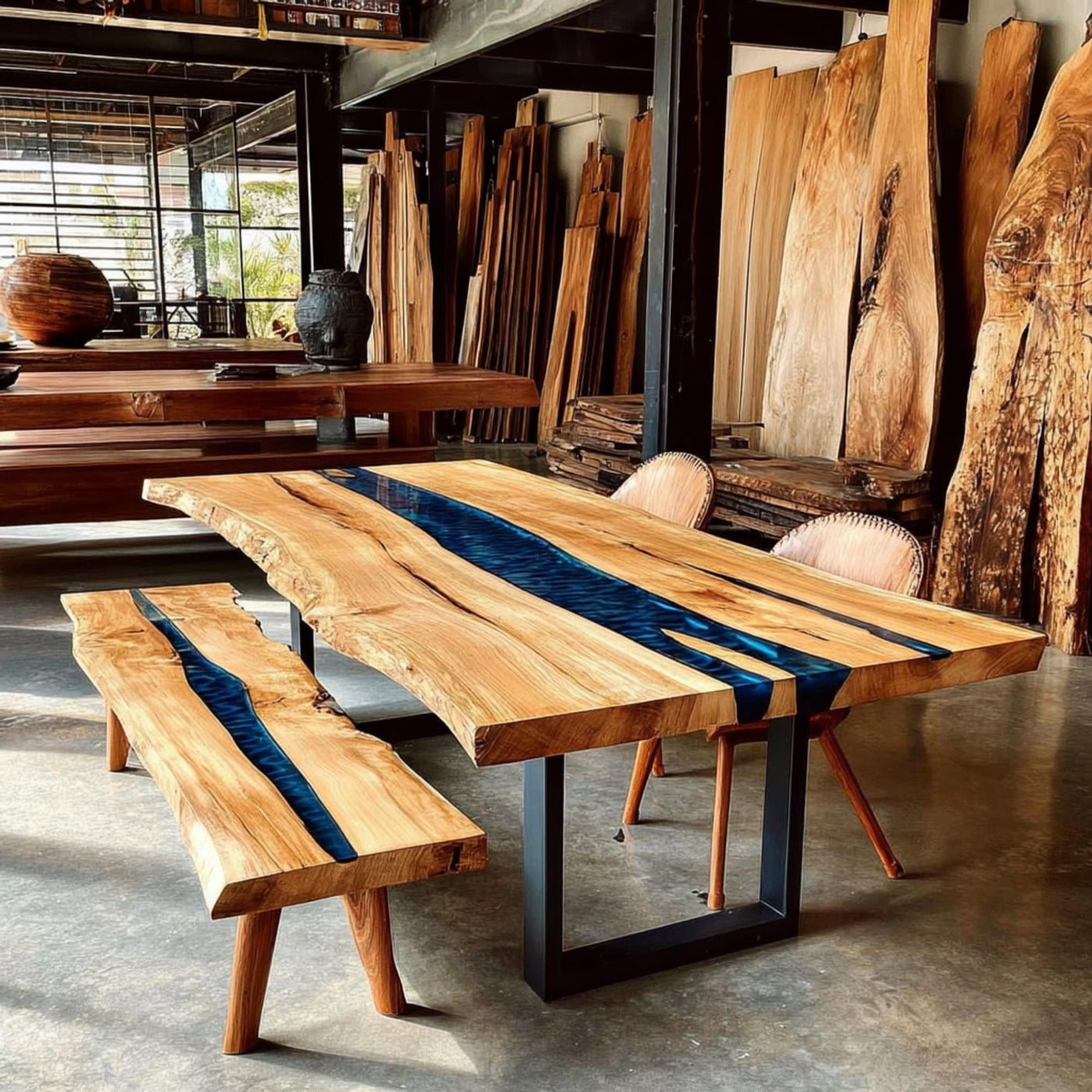 Handmade Live Edge Walnut Epoxy Dining Table, Custom Solid Wood