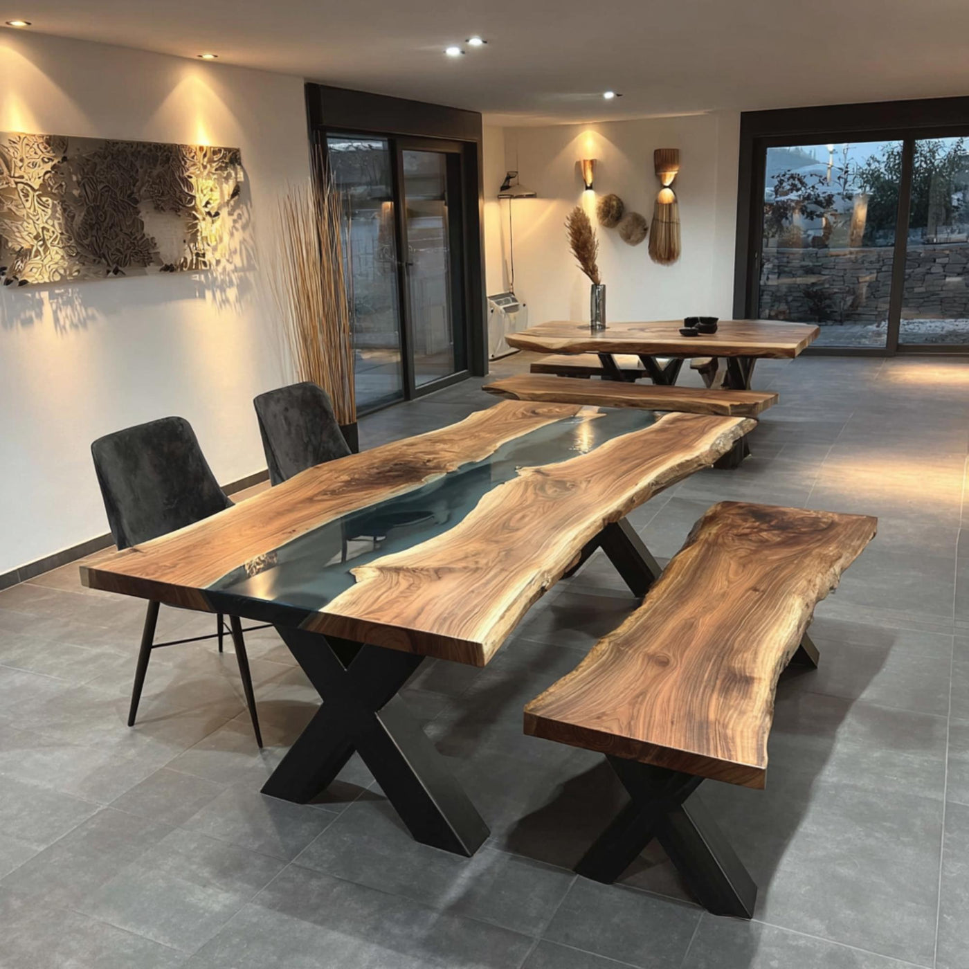 Handmade Live Edge Walnut Dining Table, Epoxy River Table