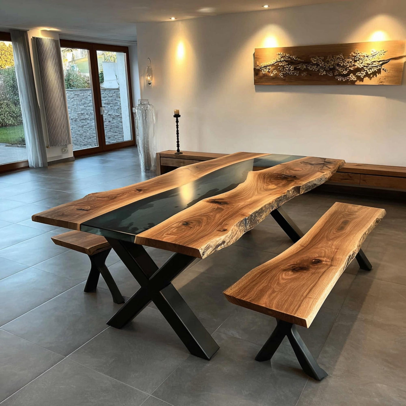 Handmade Live Edge Walnut Dining Table, Epoxy River Table