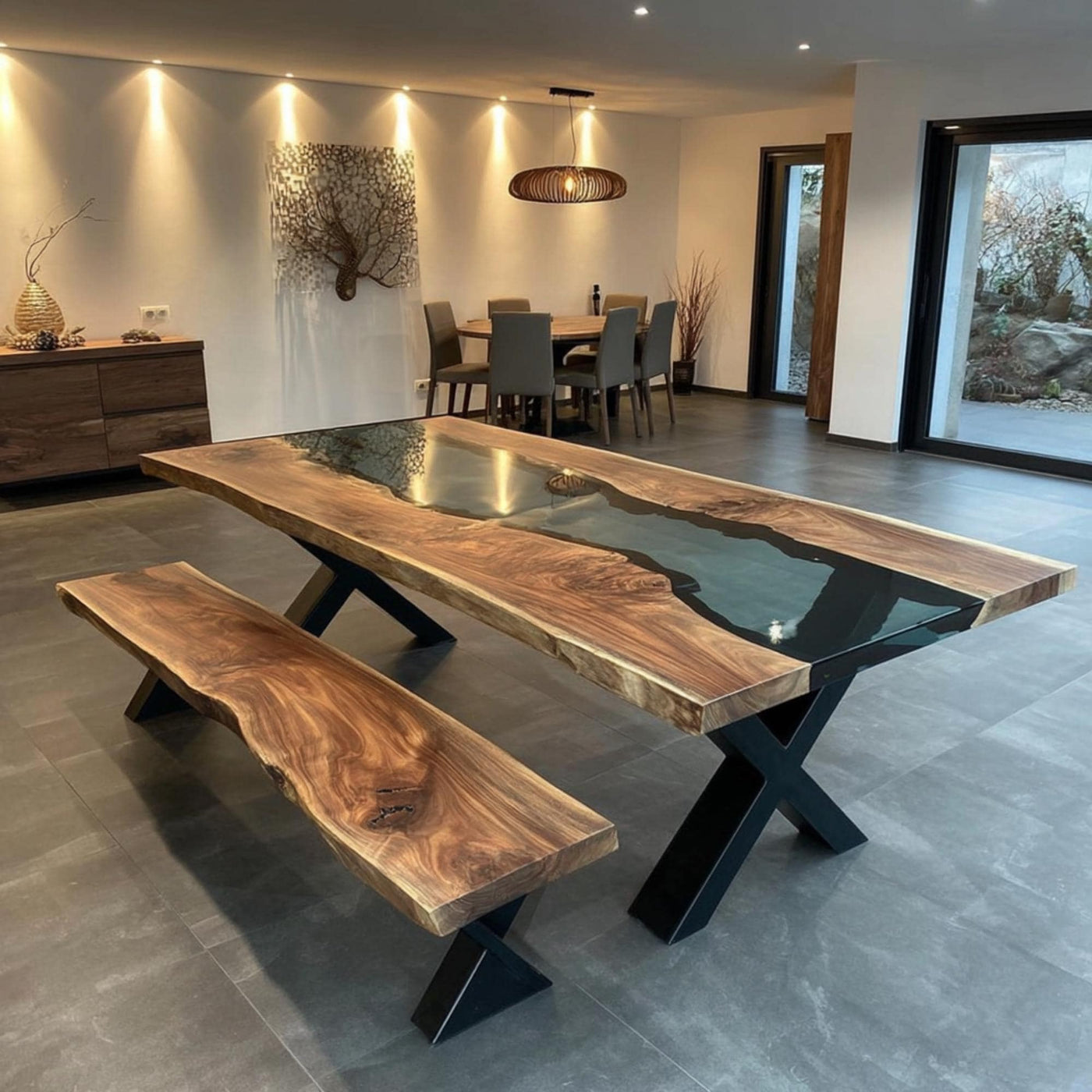 Handmade Live Edge Walnut Dining Table, Epoxy River Table