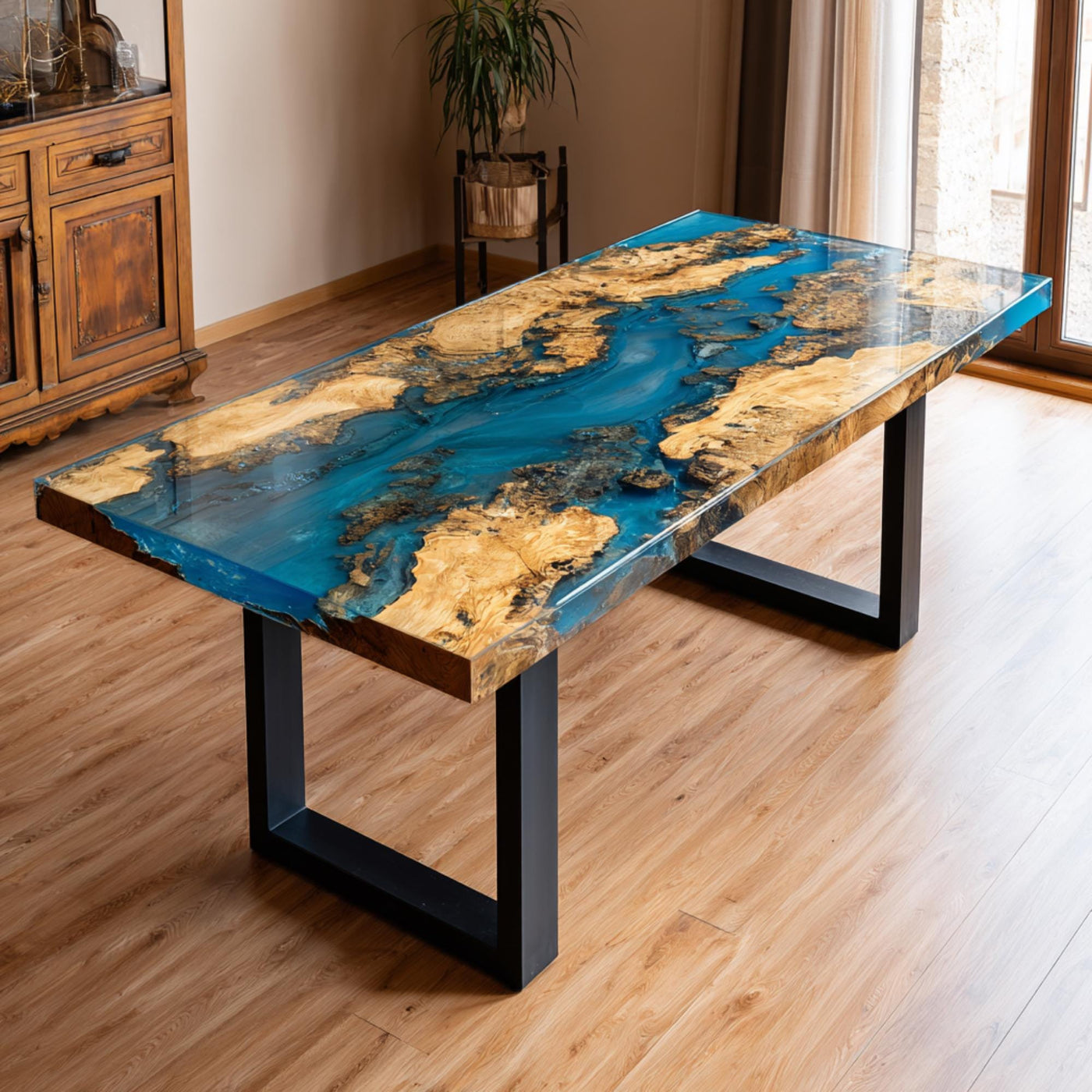 Handmade Walnut Epoxy Resin Table, Live Edge Dining Table