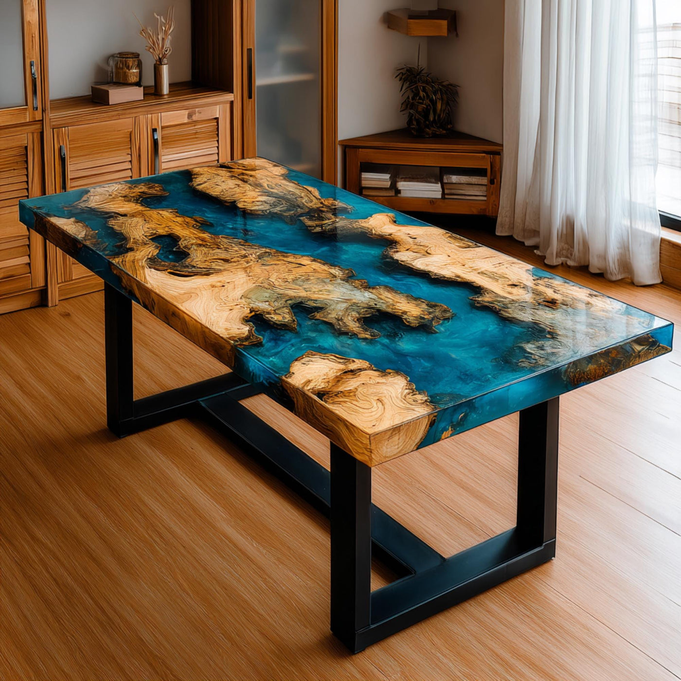 Handmade Walnut Epoxy Resin Table, Live Edge Dining Table