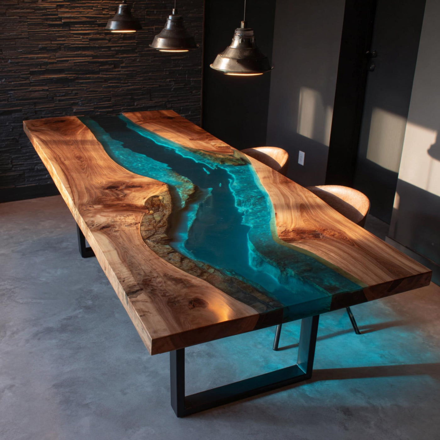 Handmade Walnut Epoxy River Dining Table, Live Edge