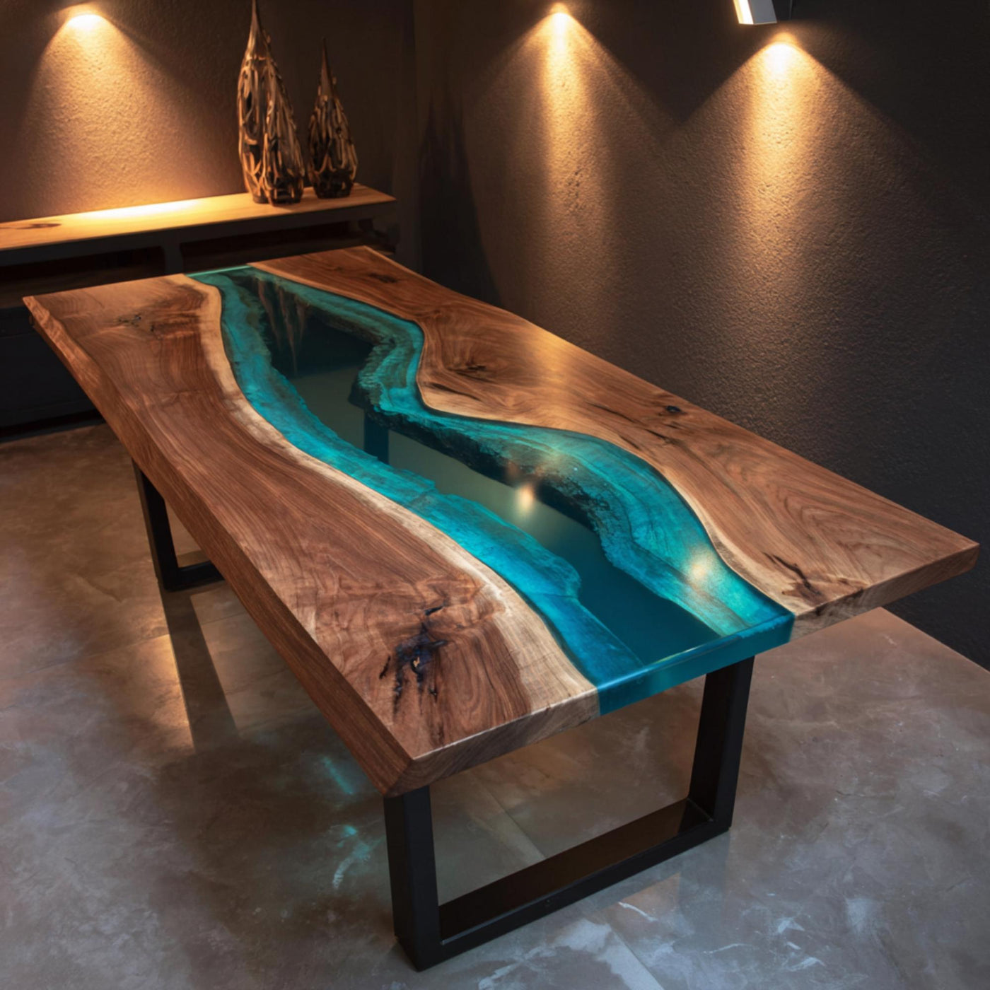 Handmade Walnut Epoxy River Dining Table, Live Edge